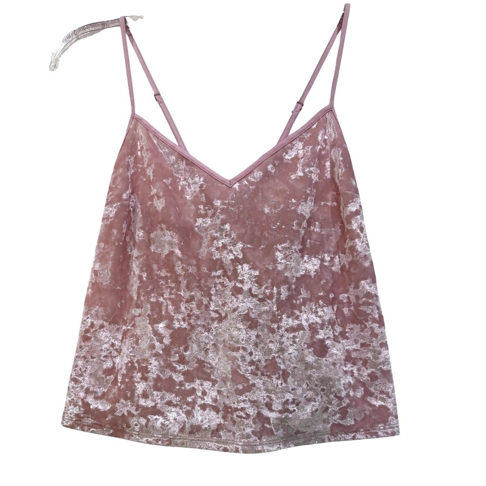 Victorias Secret Pink Crushed Velvet Camisole Strappy Back V-Neck Cami Top Small